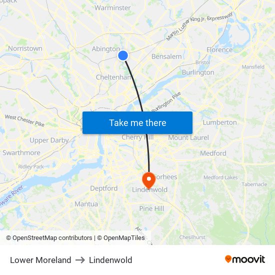 Lower Moreland to Lindenwold map
