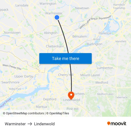 Warminster to Lindenwold map