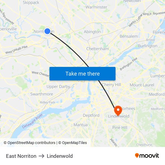 East Norriton to Lindenwold map