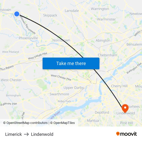 Limerick to Lindenwold map