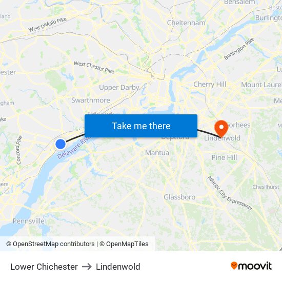 Lower Chichester to Lindenwold map