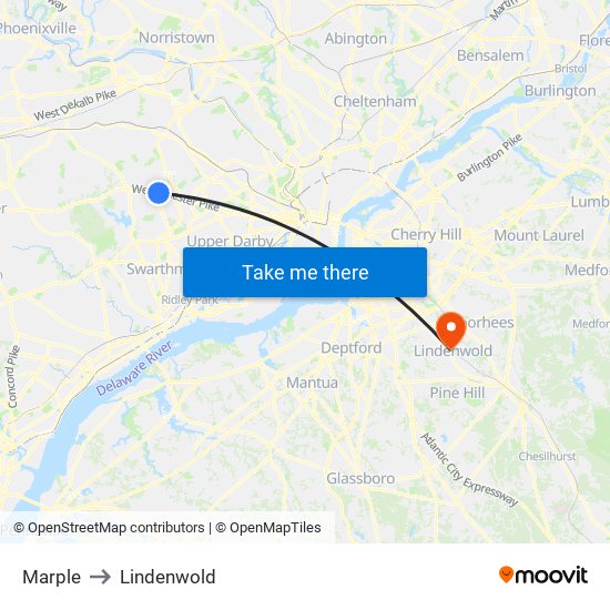 Marple to Lindenwold map
