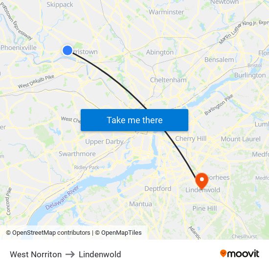 West Norriton to Lindenwold map
