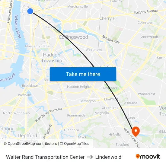 Walter Rand Transportation Center to Lindenwold map