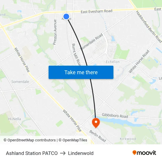 Ashland Station PATCO to Lindenwold map