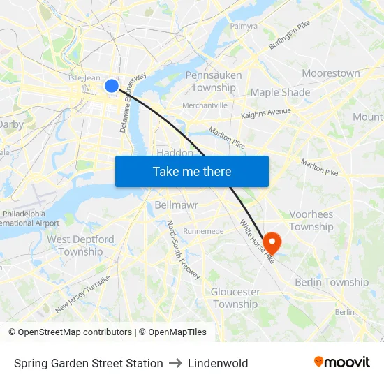 Spring Garden Street Station to Lindenwold map
