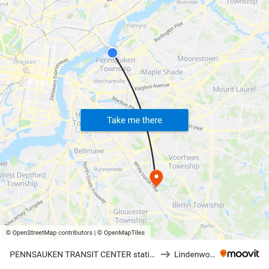 PENNSAUKEN TRANSIT CENTER station to Lindenwold map