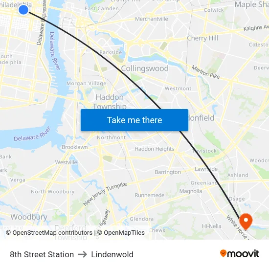 8th Street Station to Lindenwold map