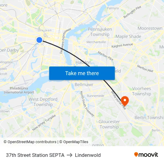 37th Street Station SEPTA to Lindenwold map