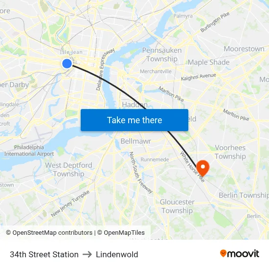 34th Street Station to Lindenwold map