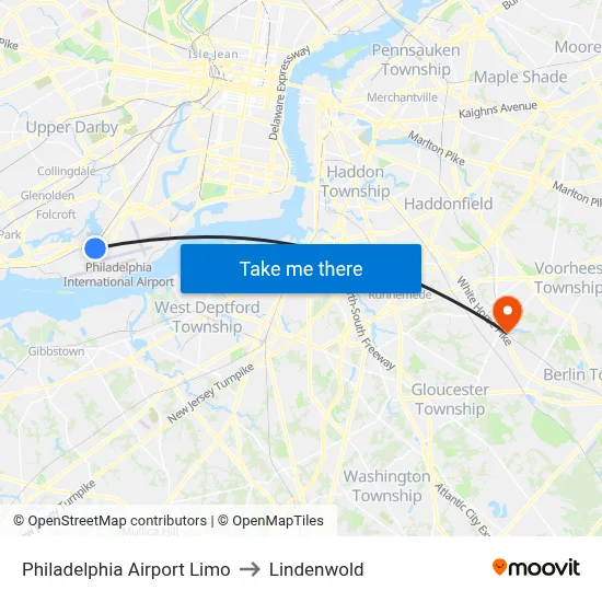 Philadelphia Airport Limo to Lindenwold map