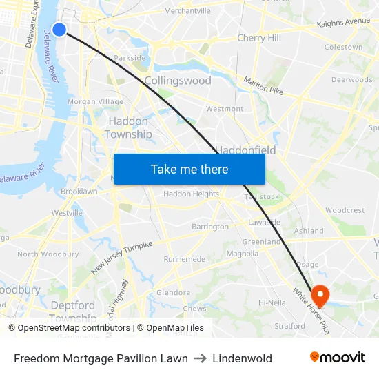 Freedom Mortgage Pavilion Lawn to Lindenwold map