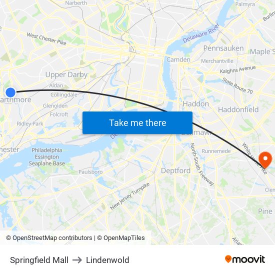 Springfield Mall to Lindenwold map