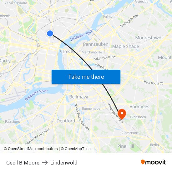 Cecil B Moore to Lindenwold map