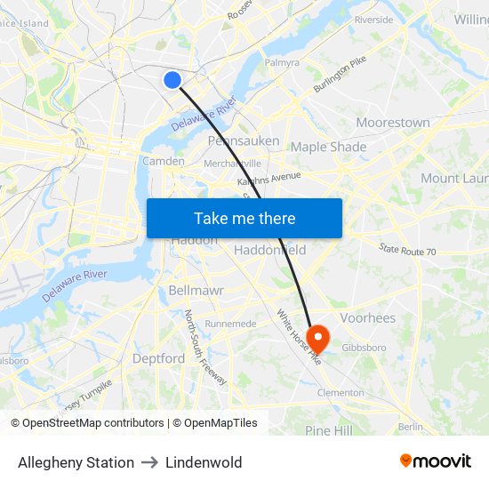 Allegheny Station to Lindenwold map