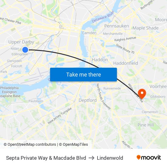 Septa Private Way & Macdade Blvd to Lindenwold map