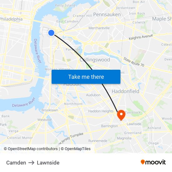 Camden to Lawnside map