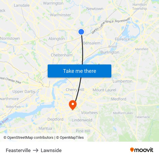 Feasterville to Lawnside map