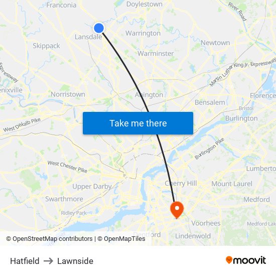 Hatfield to Lawnside map