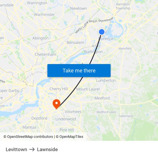 Levittown to Lawnside map