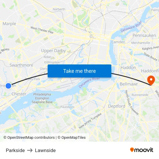 Parkside to Lawnside map