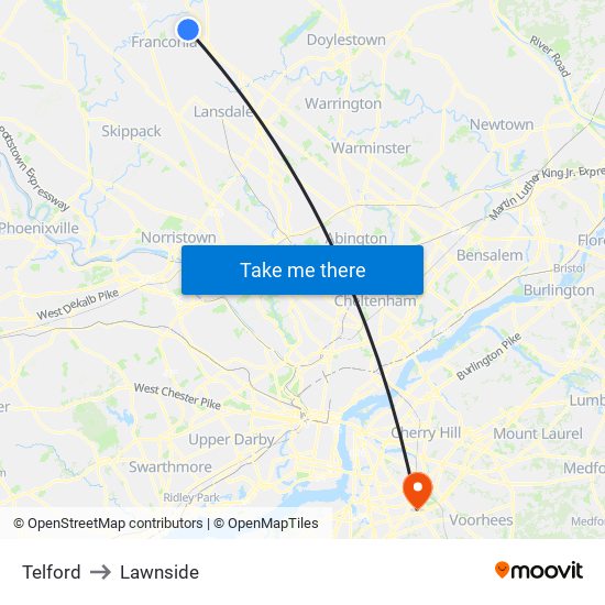 Telford to Lawnside map
