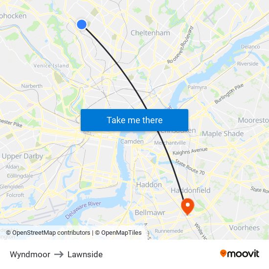 Wyndmoor to Lawnside map