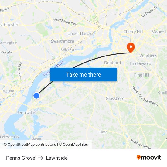 Penns Grove to Lawnside map