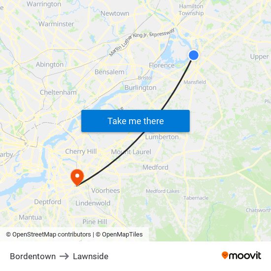 Bordentown to Lawnside map