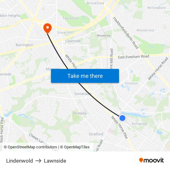 Lindenwold to Lawnside map