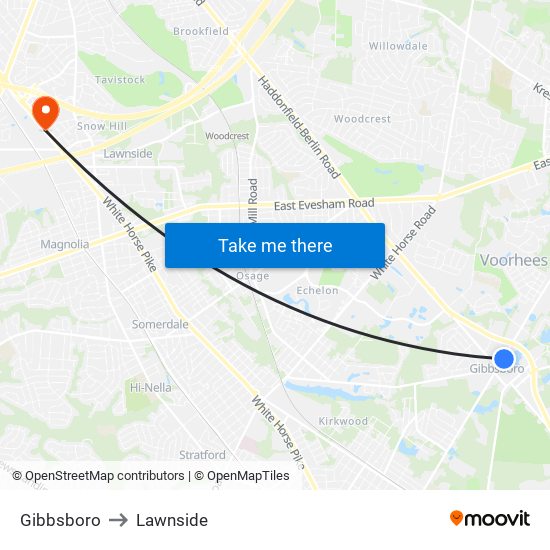 Gibbsboro to Lawnside map