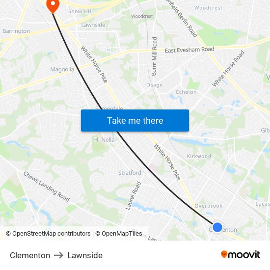 Clementon to Lawnside map