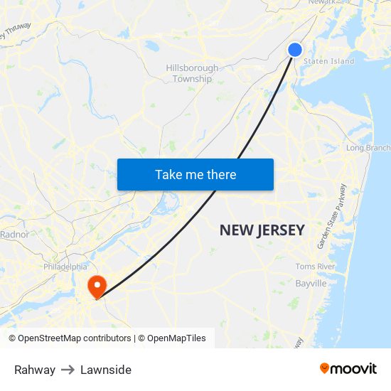 Rahway to Lawnside map