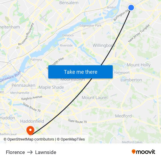 Florence to Lawnside map