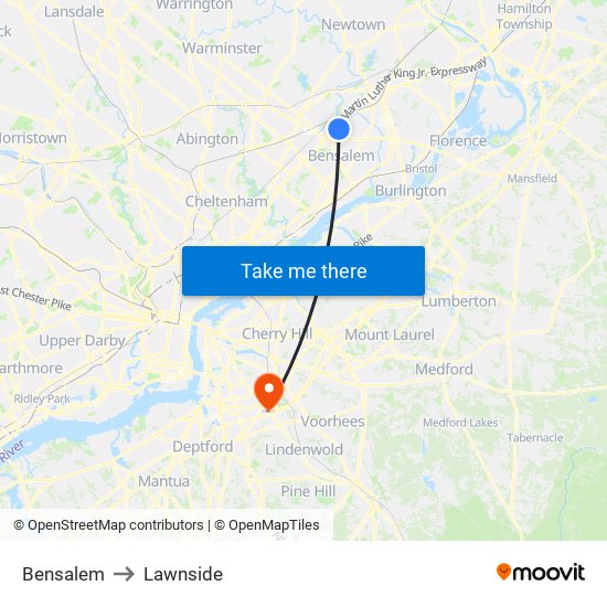Bensalem to Lawnside map