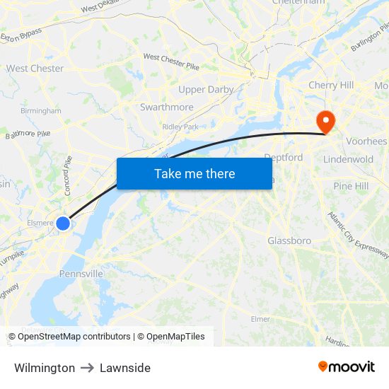 Wilmington to Lawnside map