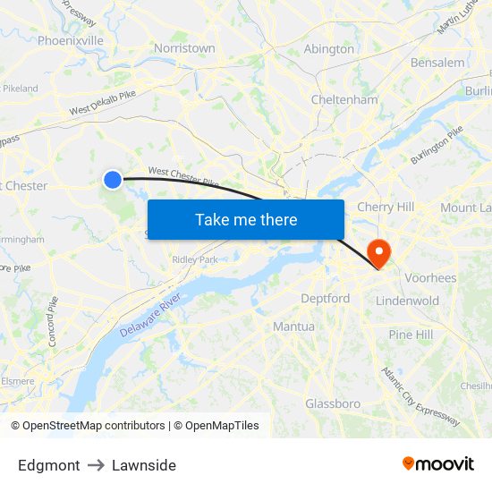 Edgmont to Lawnside map