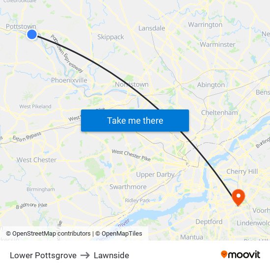 Lower Pottsgrove to Lawnside map