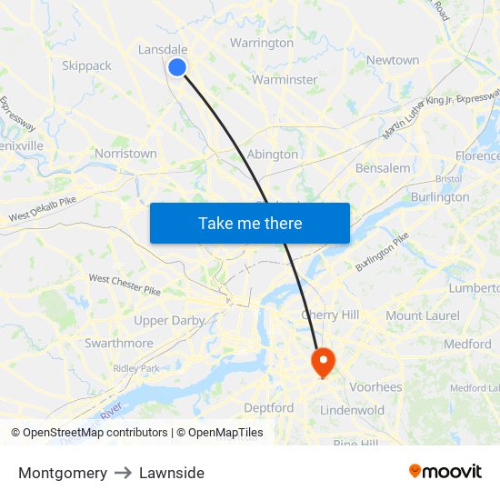 Montgomery to Lawnside map