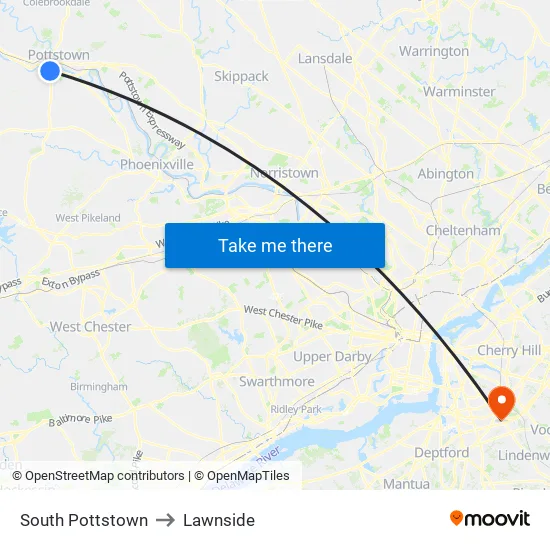 South Pottstown to Lawnside map