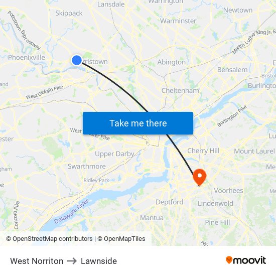 West Norriton to Lawnside map