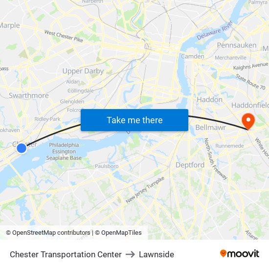 Chester Transportation Center to Lawnside map