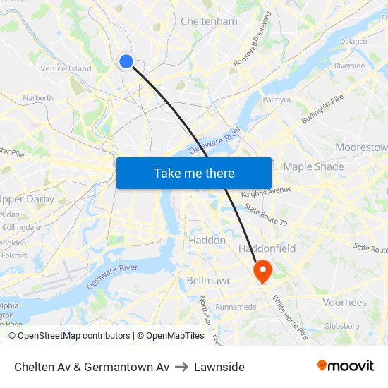 Chelten Av & Germantown Av to Lawnside map