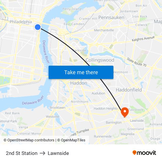 2nd St Station to Lawnside map