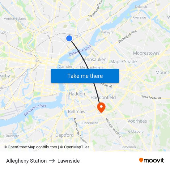 Allegheny Station to Lawnside map
