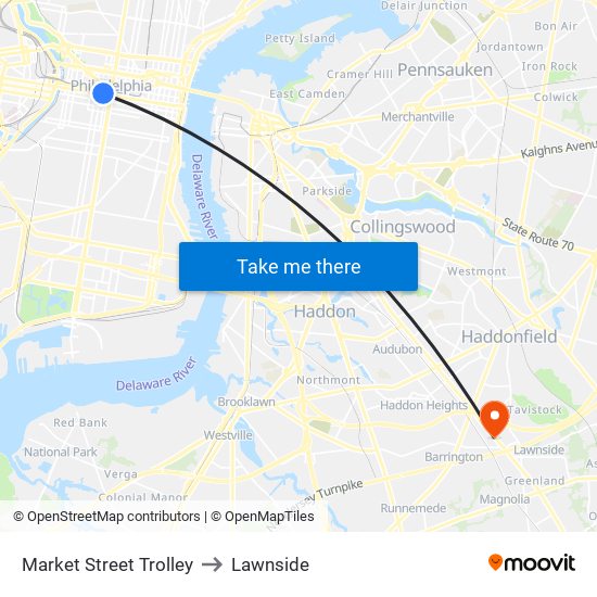 Market Street Trolley to Lawnside map