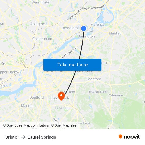 Bristol to Laurel Springs map