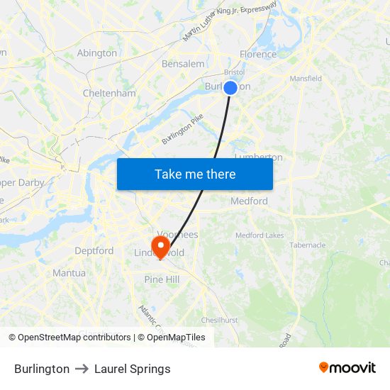 Burlington to Laurel Springs map