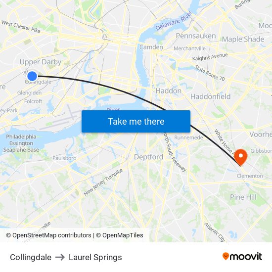 Collingdale to Laurel Springs map