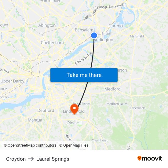 Croydon to Laurel Springs map